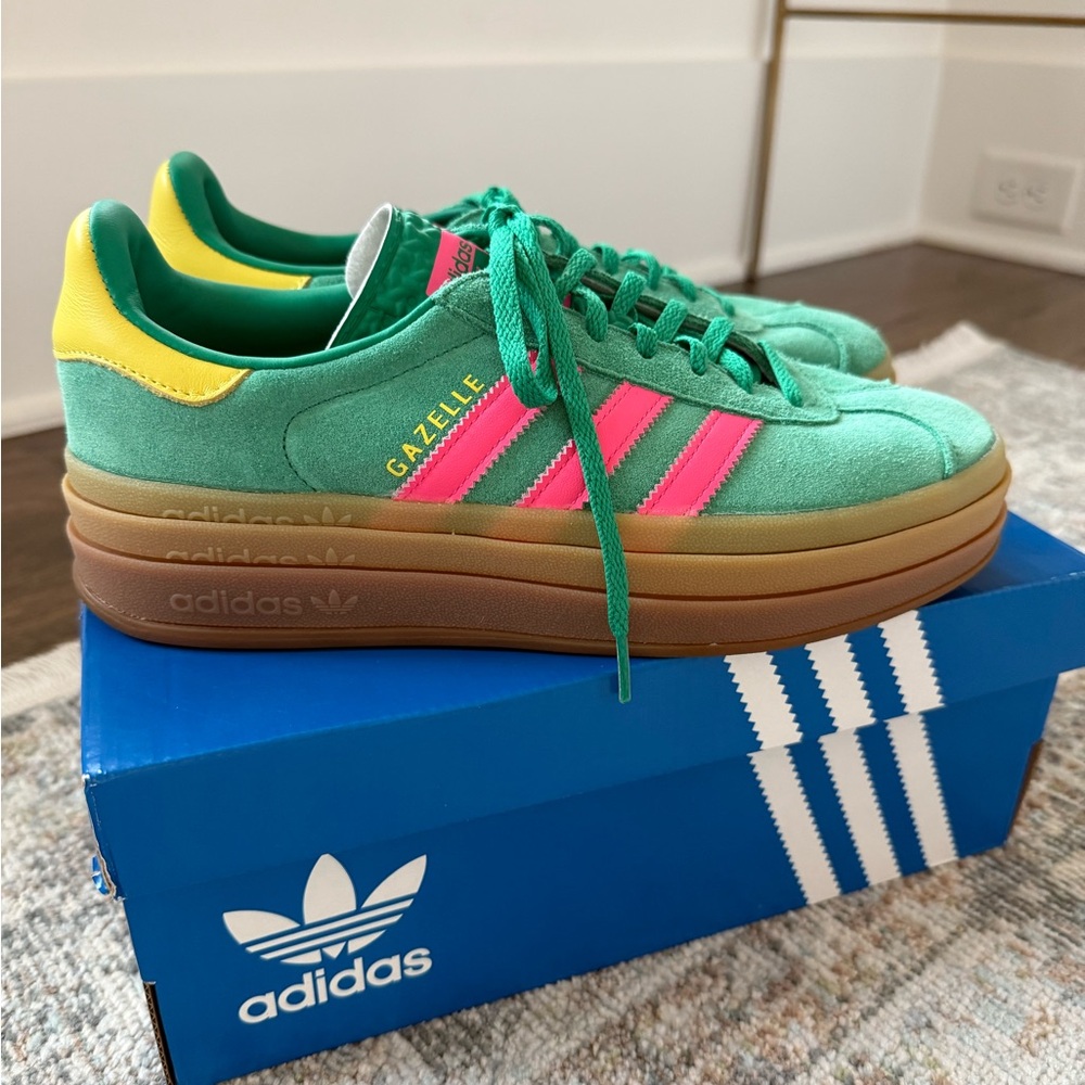 Adidas Gazelle Bold Green and Pink Sneakers